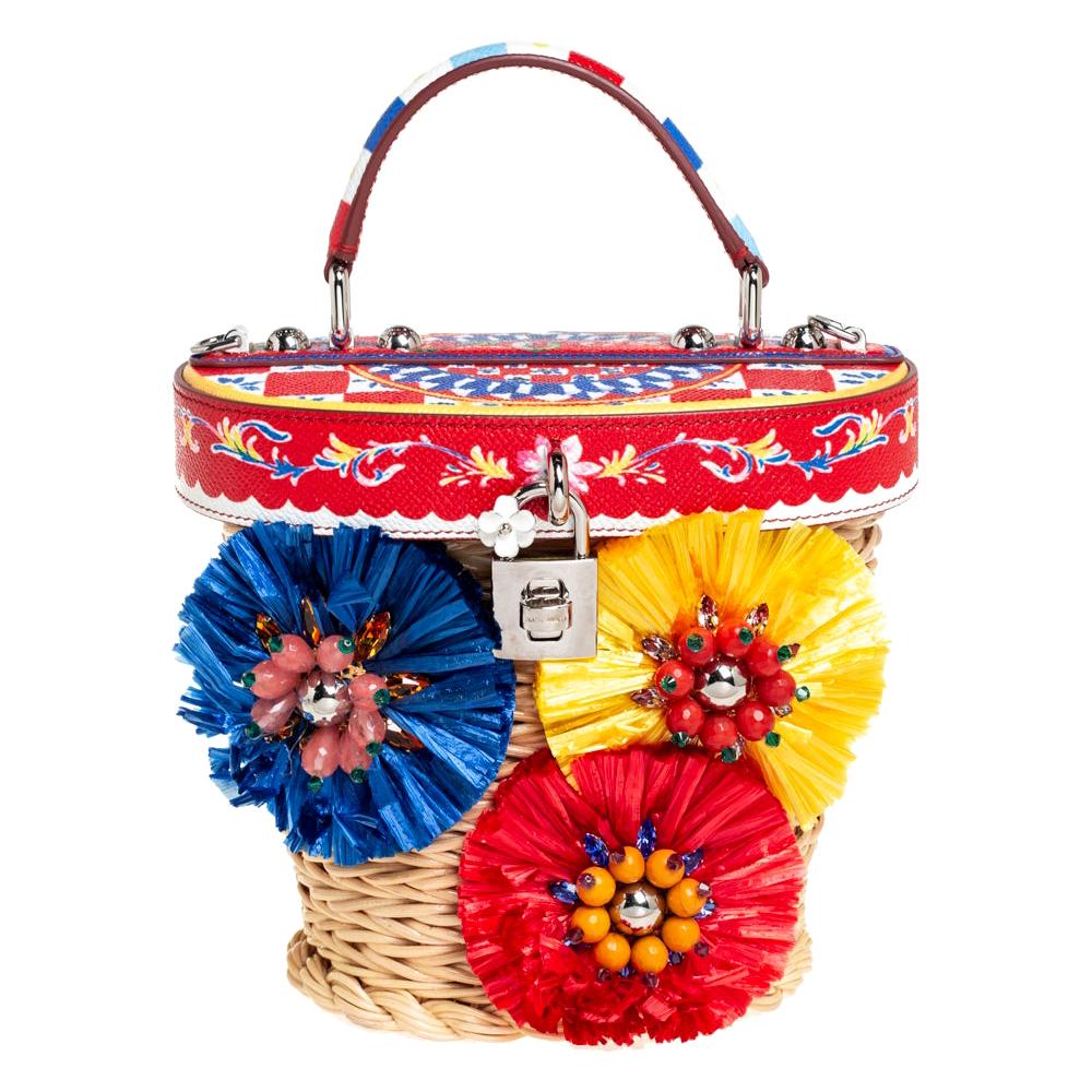 Dolce and Gabbana Multicolor Wicker, Leather and Straw Crystal ...