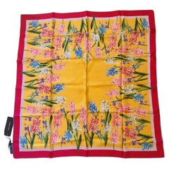 Dolce & Gabbana Multicolor Yellow Red Silk Floral Hyacinths Scarf Wrap Cover Up
