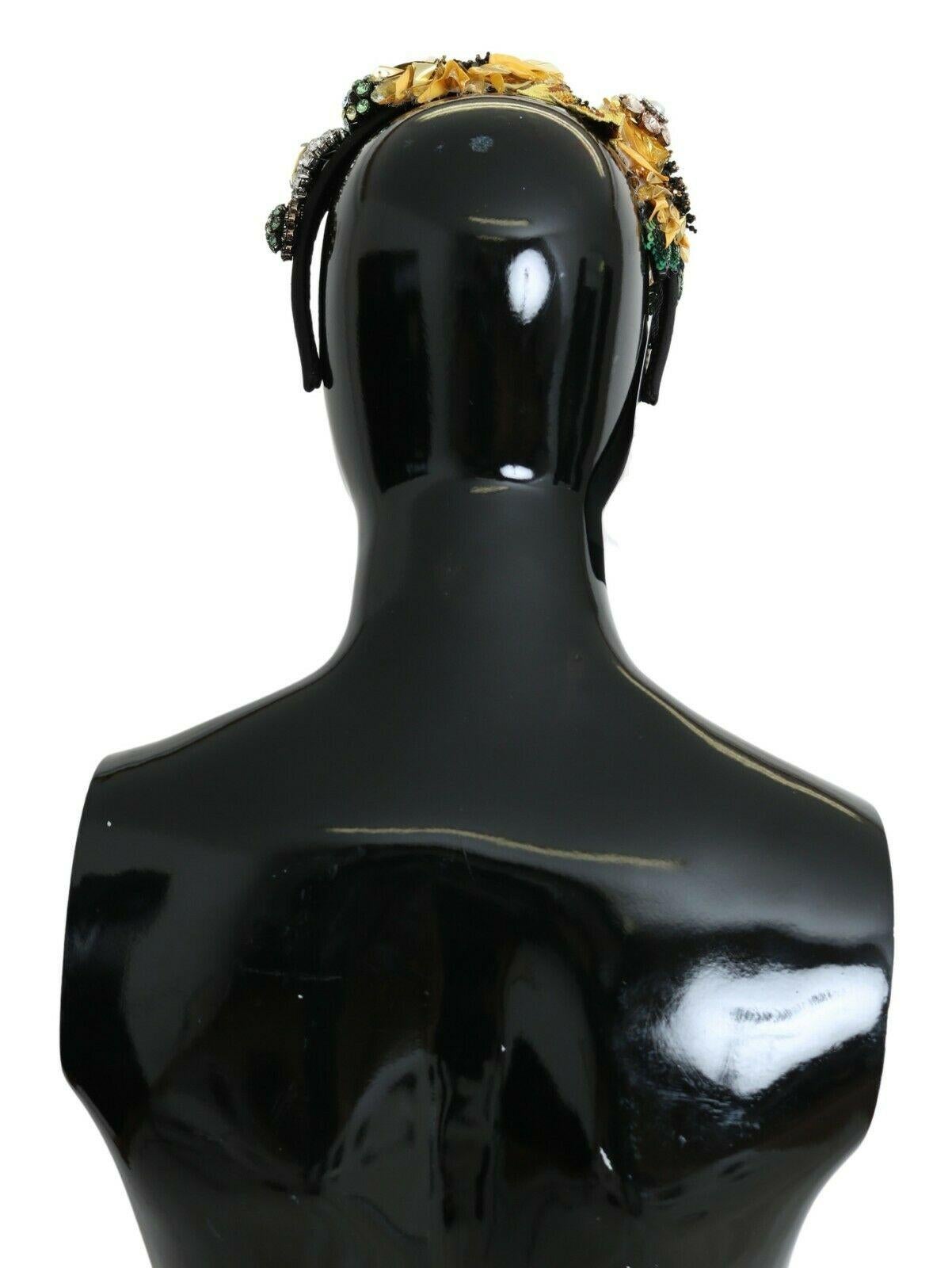 Black Dolce & Gabbana Multicolor Yellow Silk Crystal Diadem Sequin Sunflower Accessory