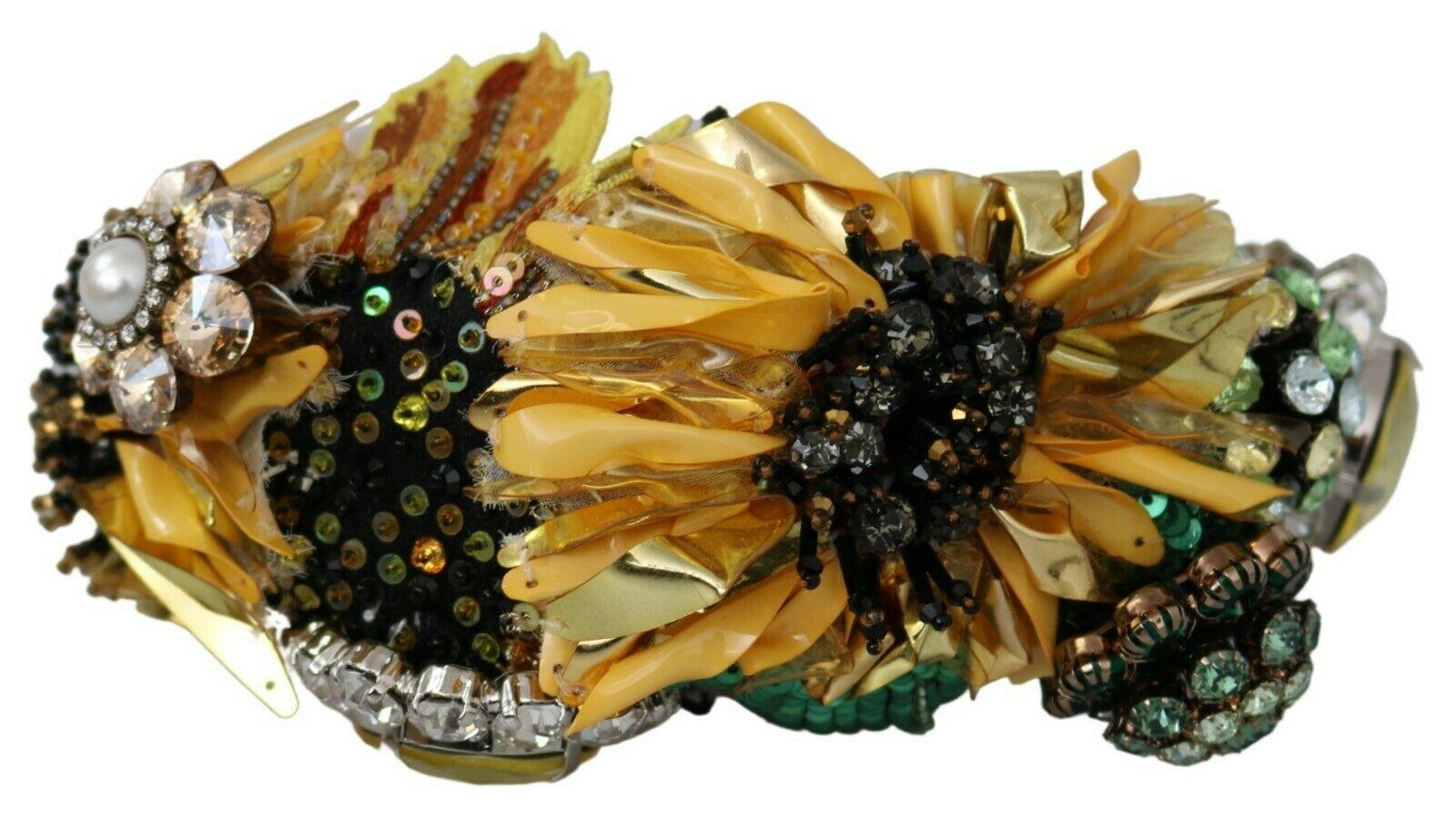 Dolce & Gabbana Multicolor Yellow Silk Crystal Diadem Sequin Sunflower Accessory In New Condition In WELWYN, GB