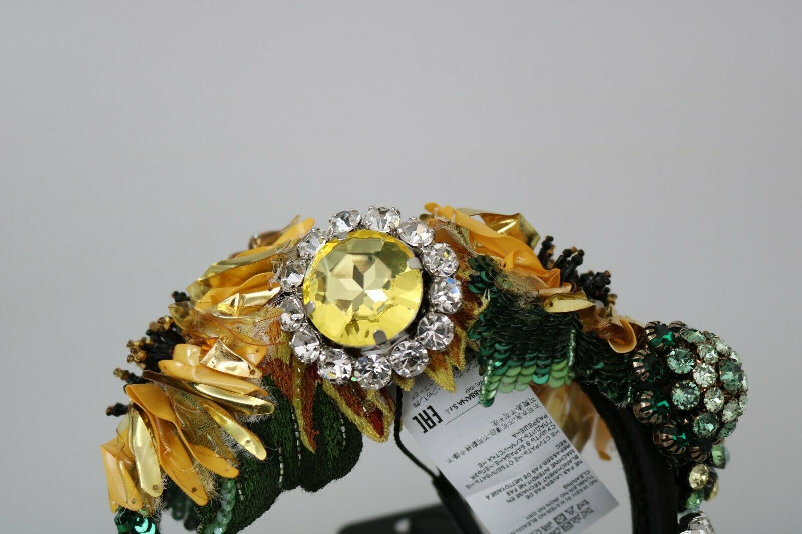 Dolce & Gabbana Multicolor Yellow Silk Crystal Diadem Sequin Sunflower Accessory 1