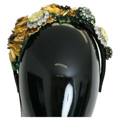Dolce & Gabbana Multicolor Yellow Silk Crystal Diadem Sequin Sunflower Accessory