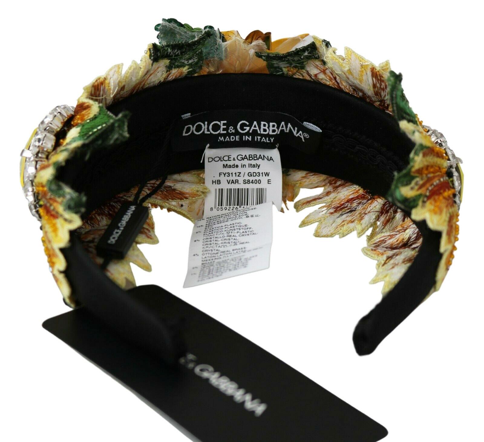 Dolce & Gabbana Multicolor Yellow Silk Crystal Sequin Diadem Sunflower Accessory In New Condition For Sale In WELWYN, GB