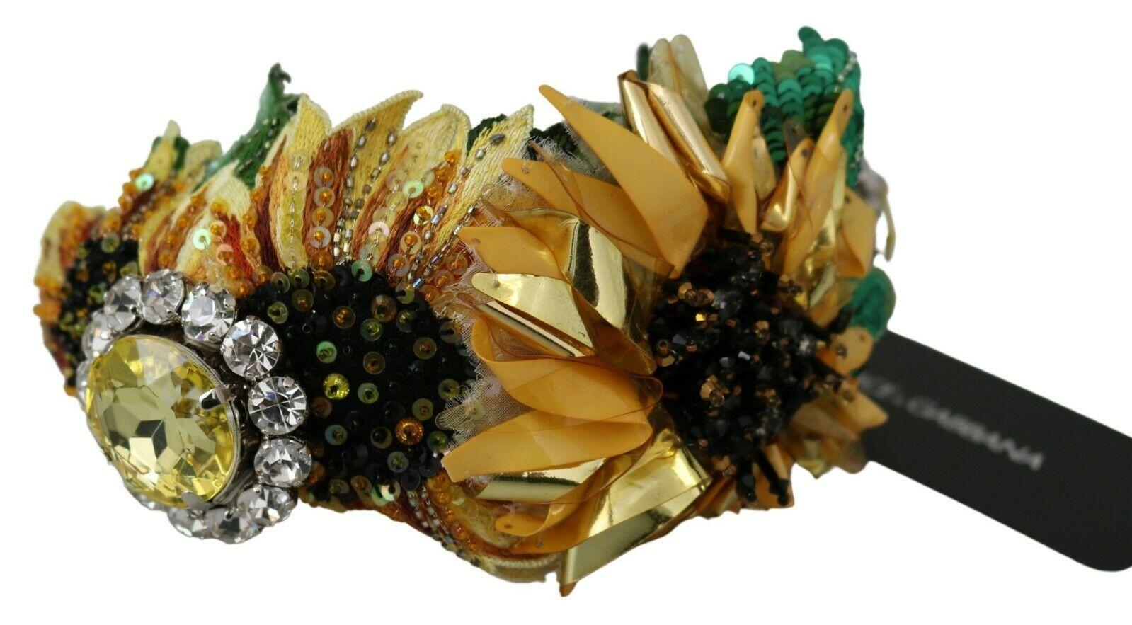 Women's Dolce & Gabbana Multicolor Yellow Silk Crystal Sequin Diadem Sunflower Accessory For Sale