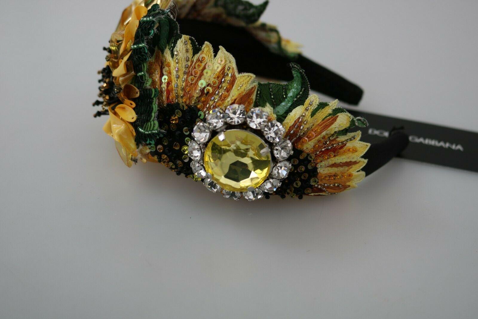 Dolce & Gabbana Multicolor Yellow Silk Crystal Sequin Diadem Sunflower Accessory For Sale 1