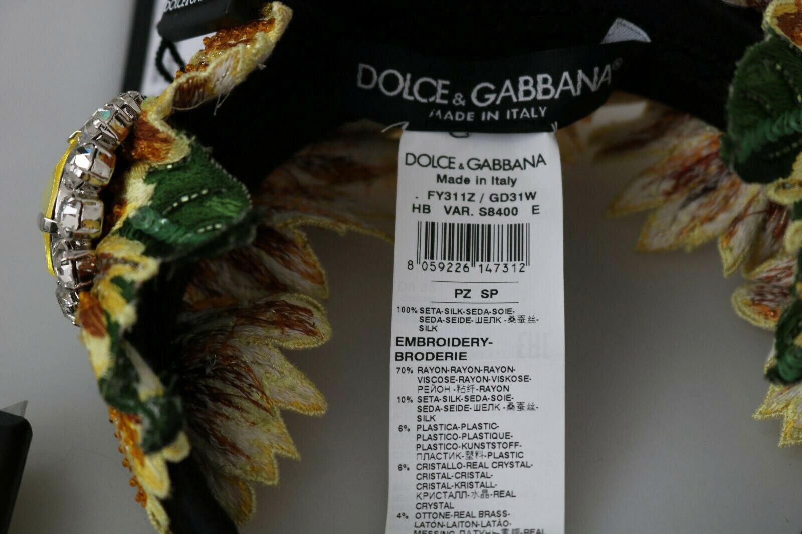 Dolce & Gabbana Multicolor Yellow Silk Crystal Sequin Diadem Sunflower Accessory For Sale 3