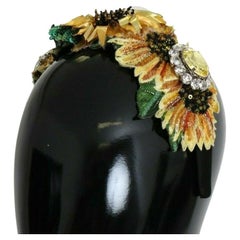 Dolce & Gabbana Multicolor Yellow Silk Crystal Sequin Diadem Sunflower Accessory