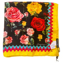 Dolce & Gabbana Multicolor Yellow Silk Roses Scarf Wrap Cover Up Flowers