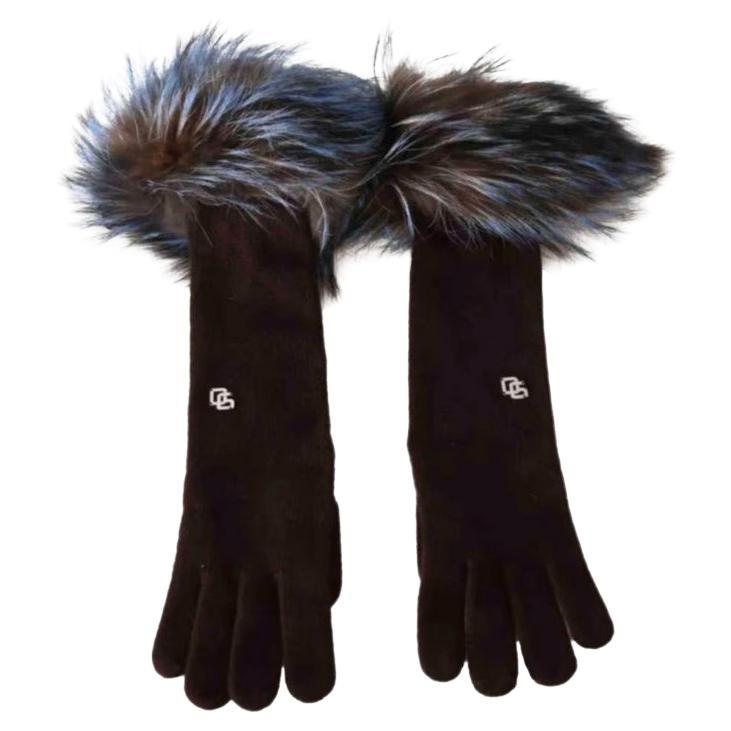 Dolce & Gabbana Multicolored Brown Silver Cashmere Fox Fur Long Winter Gloves 