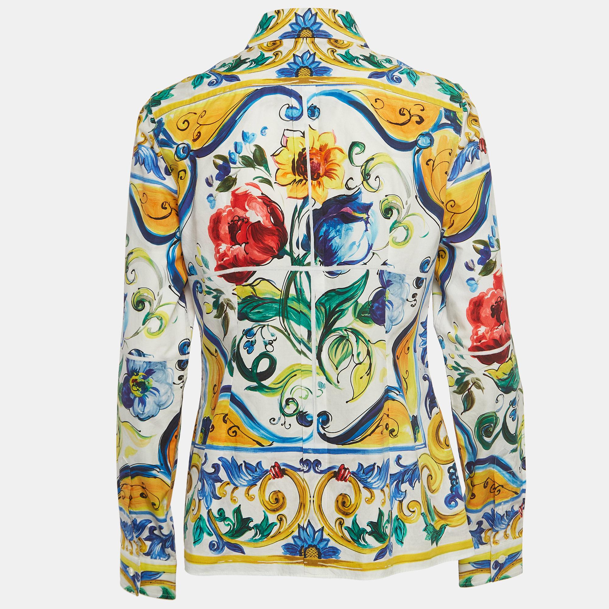 Dolce & Gabbana Multicolored Majolica Printed Cotton Button Front Shirt M 1
