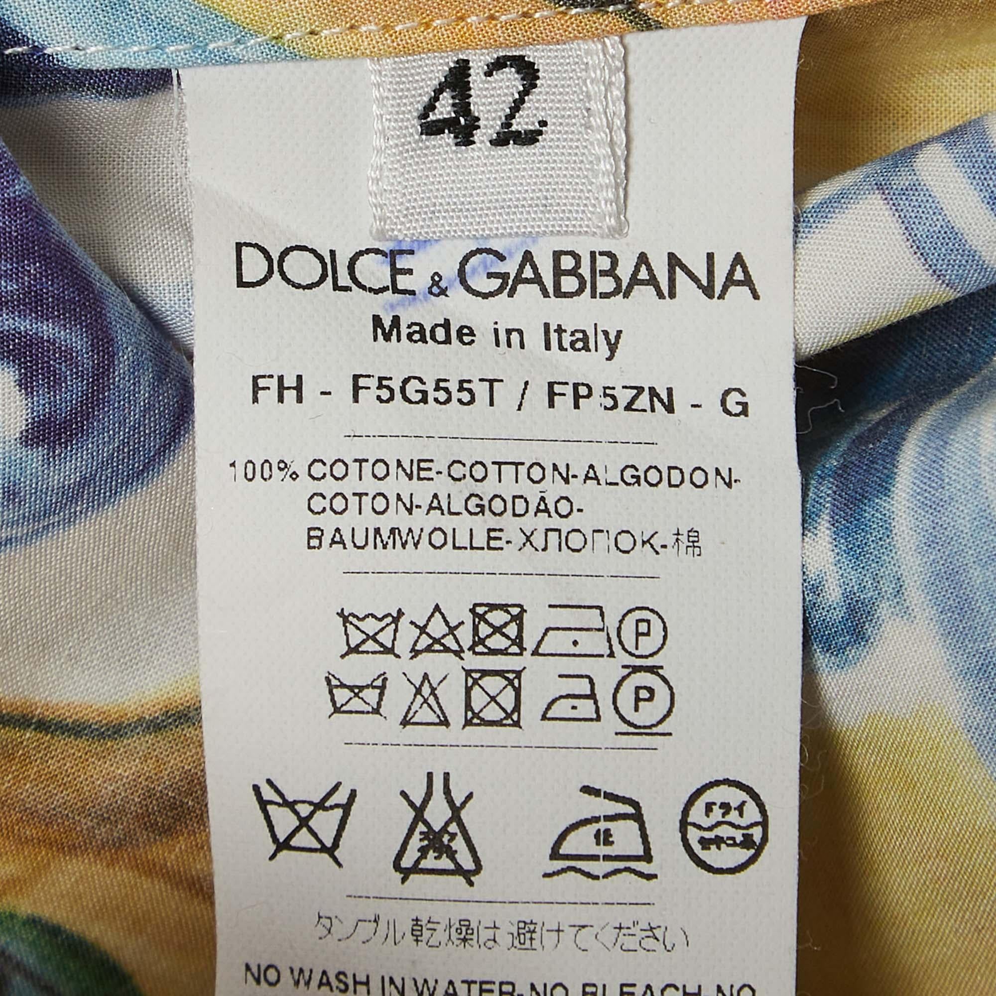 Dolce & Gabbana Multicolored Majolica Printed Cotton Button Front Shirt M 3