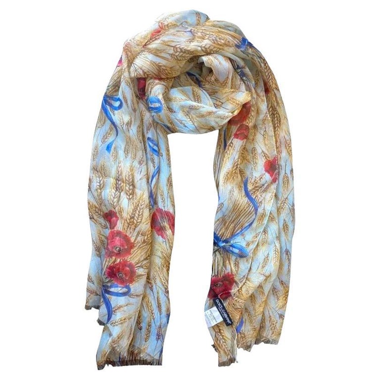 Dolce and Gabbana Multicolour Beige Silk Flowers Scarf Wrap Cover Up  Beachwear For Sale at 1stDibs