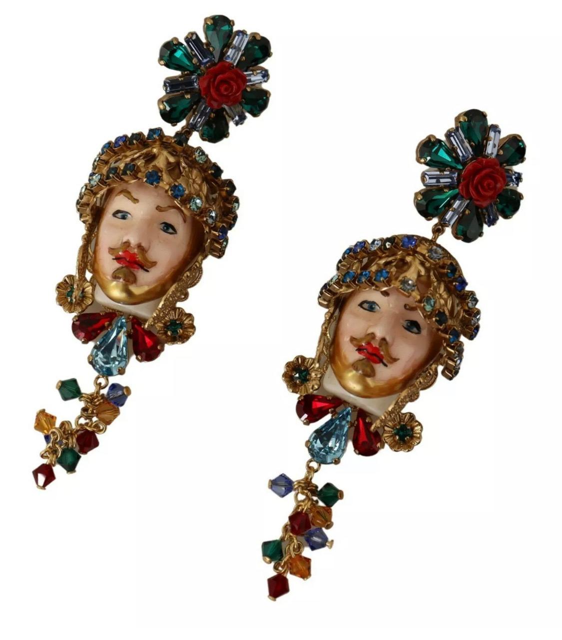 Dolce & Gabbana multicolour clip-on dangling pupi Carretto earrings  In New Condition In WELWYN, GB