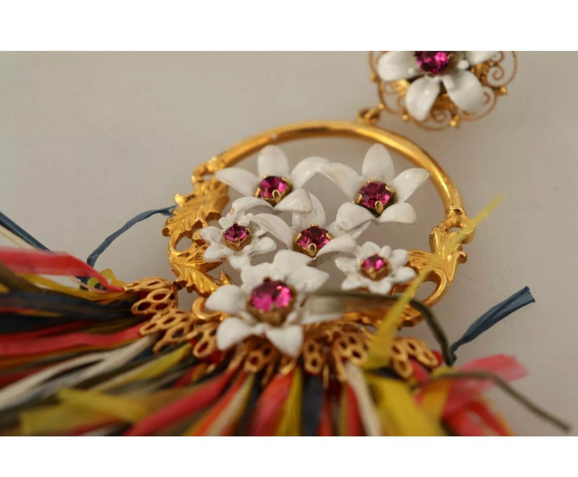 Dolce & Gabbana multicolour Clip-on dangling raffia floral earrings  6