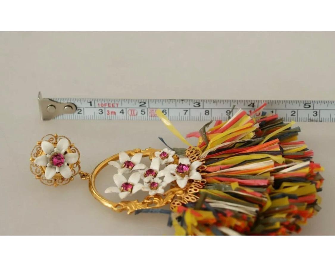 Dolce & Gabbana multicolour Clip-on dangling raffia floral earrings  3
