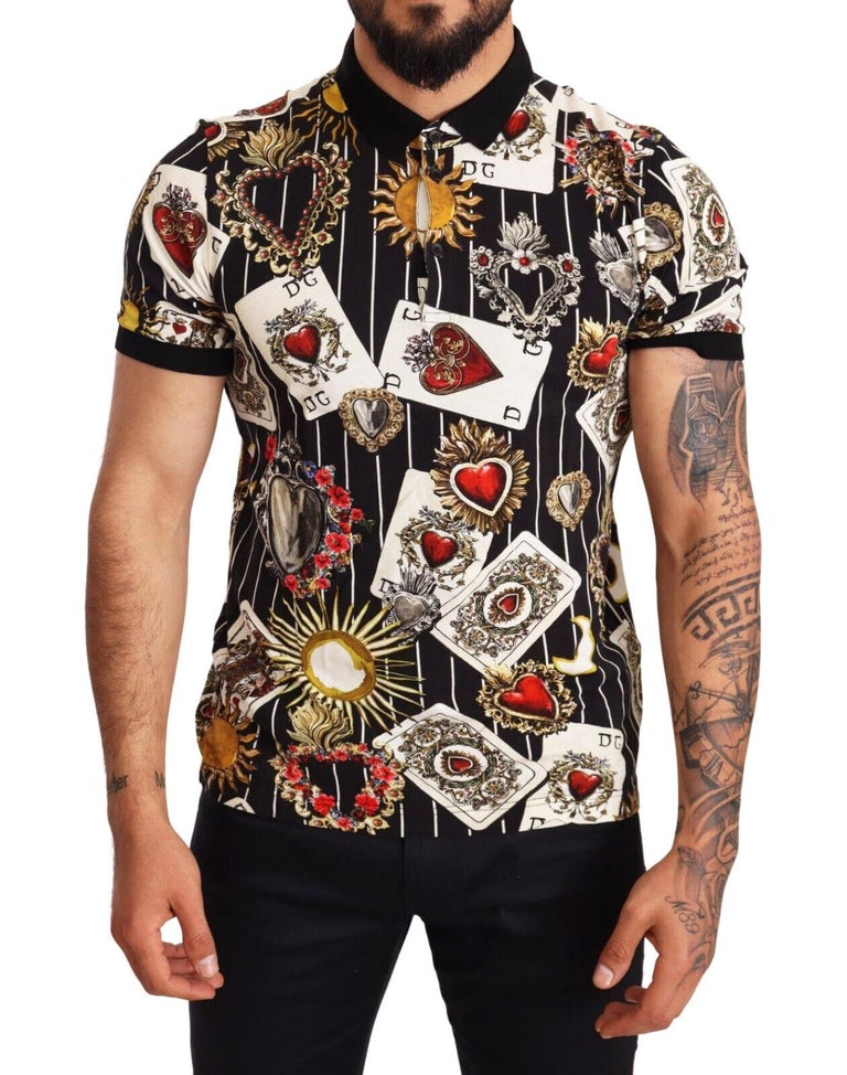 Dolce and Gabbana Multicolour Cotton Polo T-Shirt Shirt With Playing Cards  Hearts For Sale at 1stDibs