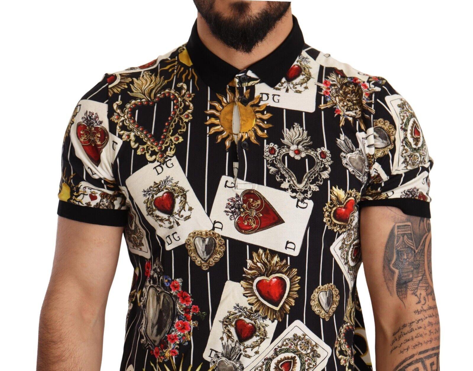 Beige Dolce & Gabbana Multicolour Cotton Polo T-Shirt Shirt With Playing Cards Hearts
