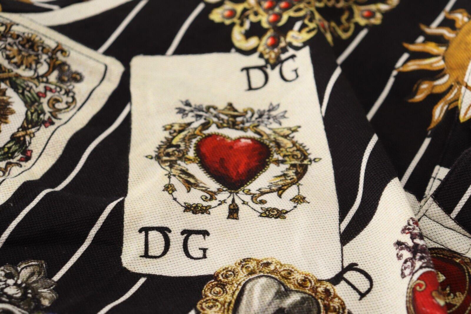 Men's Dolce & Gabbana Multicolour Cotton Polo T-Shirt Shirt With Playing Cards Hearts