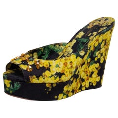 Dolce & Gabbana Multicolour Fabric Wedge Platform Sandals Size 37