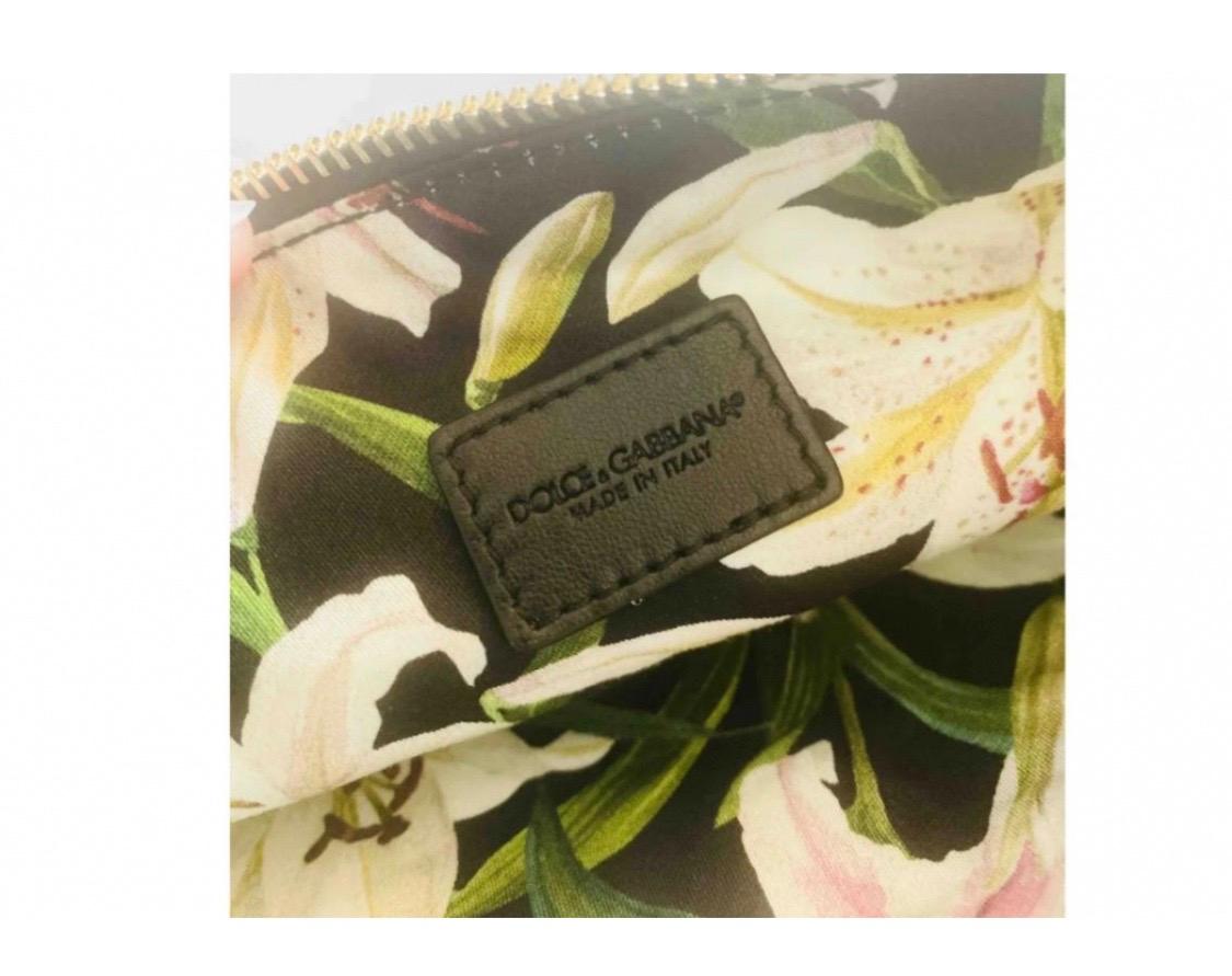 Brown Dolce & Gabbana multicolour floral cotton White Lilly printed Women pouch