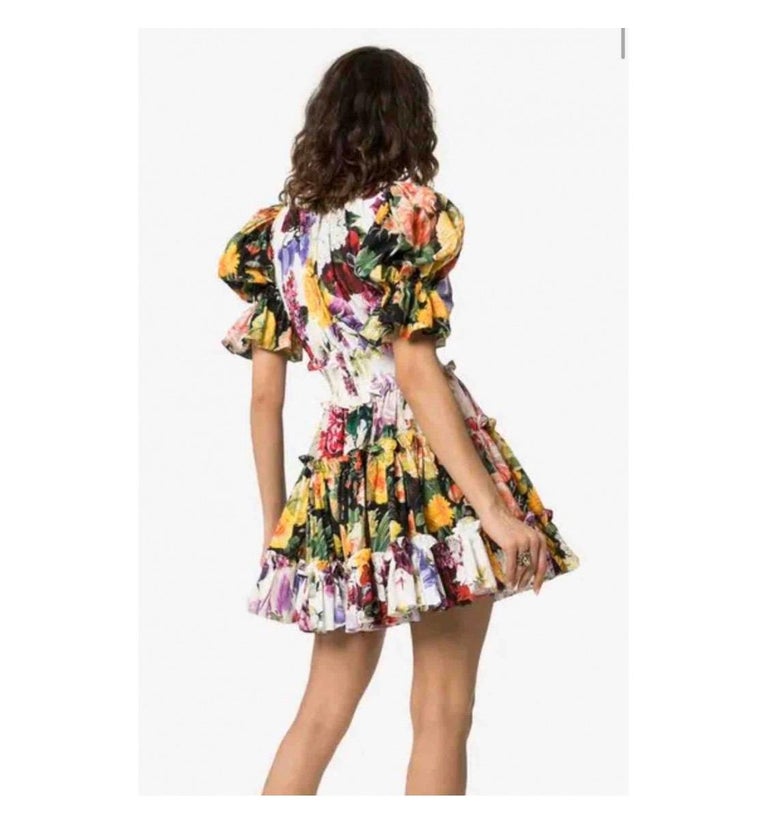 Dolce and Gabbana multicolour floral print pleated a-line cotton women mini  dress For Sale at 1stDibs