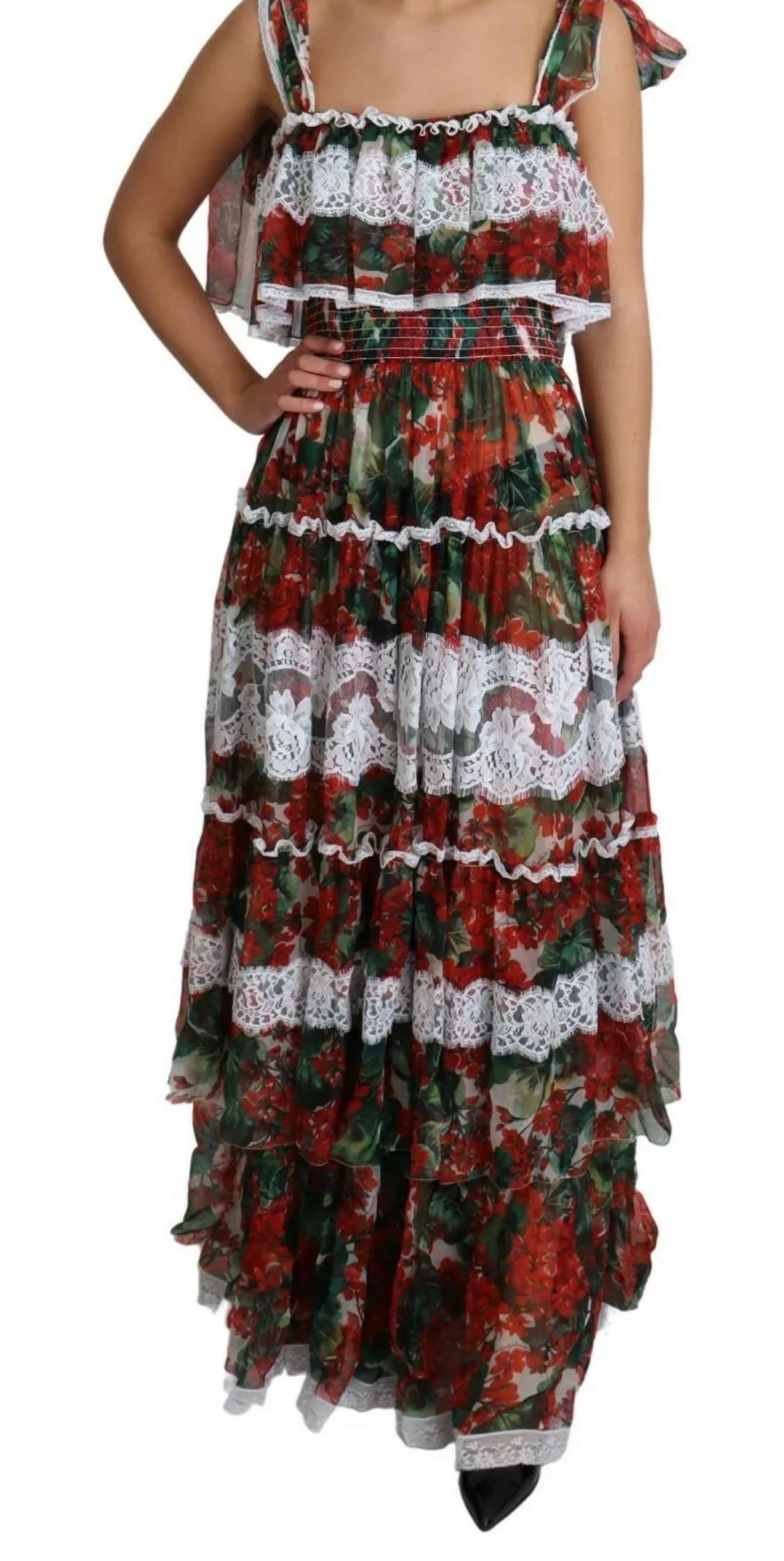 Dolce & Gabbana multicolour floral silk maxi dress fitted with wide frills  1
