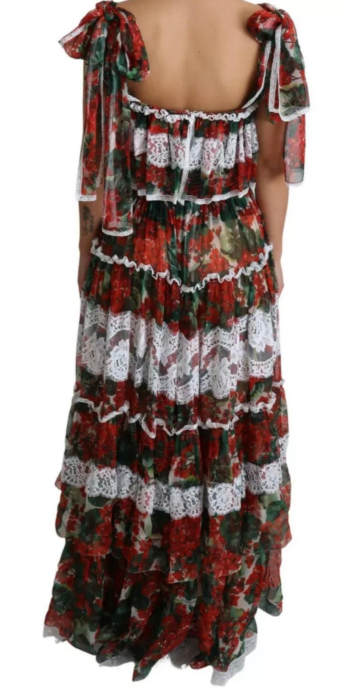 Dolce & Gabbana multicolour floral silk maxi dress fitted with wide frills  2