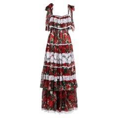 Dolce 
Gabbana multicolour floral silk maxi dress fitted with wide frills