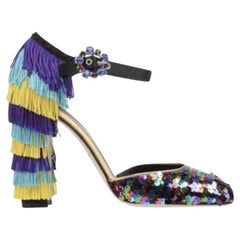 Dolce & Gabbana Multicolour Glitter Tropical Ankle Strap Sandals Shoes Heels DG