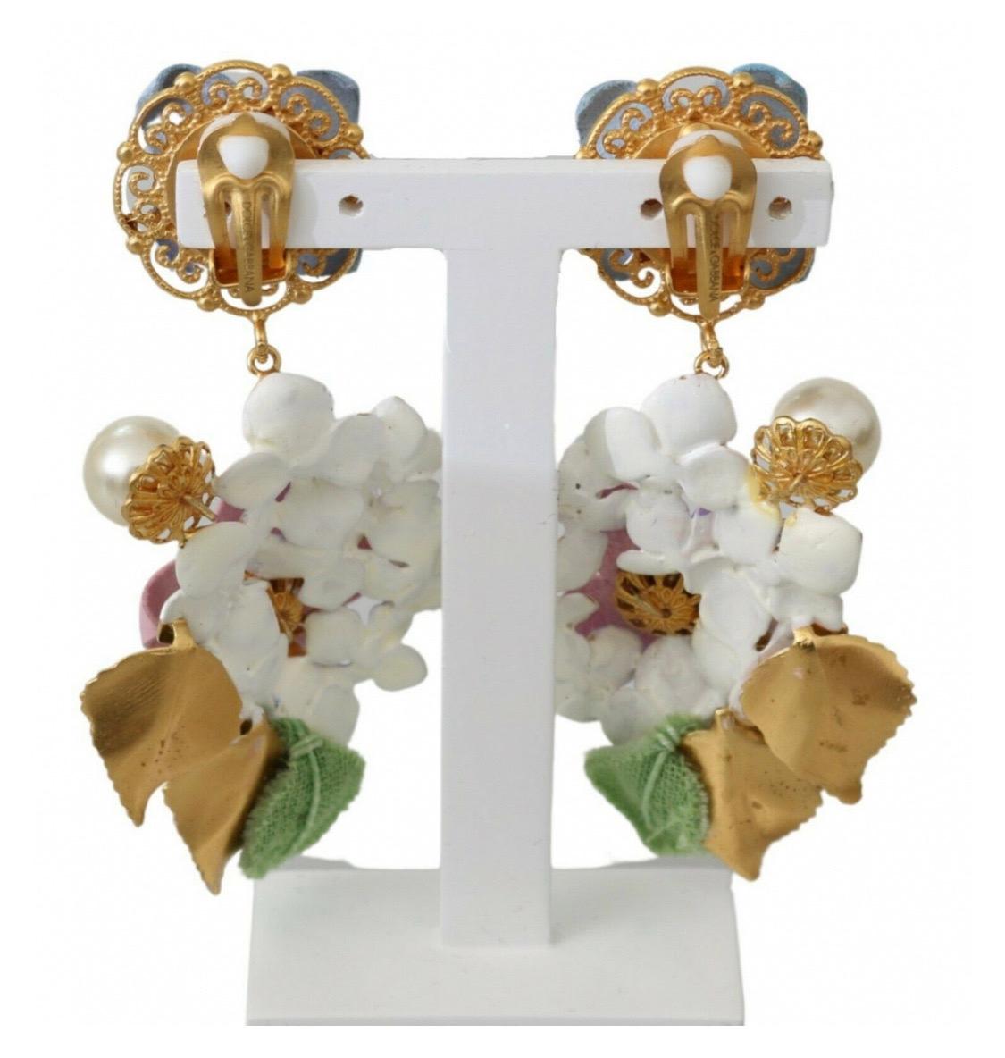 Modern Dolce & Gabbana multicolour HORTENSIA BOUQUET drop clip on earrings 