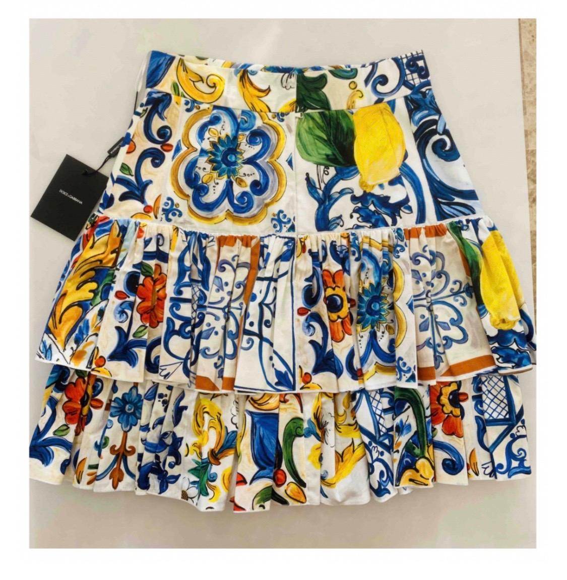 Dolce & Gabbana multicolour iconic Sicily majolica printed women cotton skirt In New Condition In WELWYN, GB