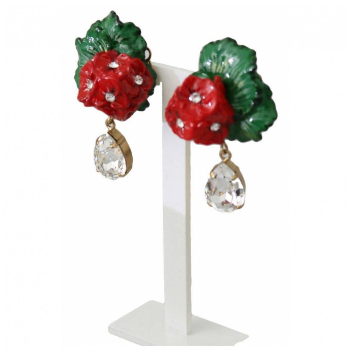 Modern Dolce & Gabbana multicolour red and green metal drop clip on earrings 