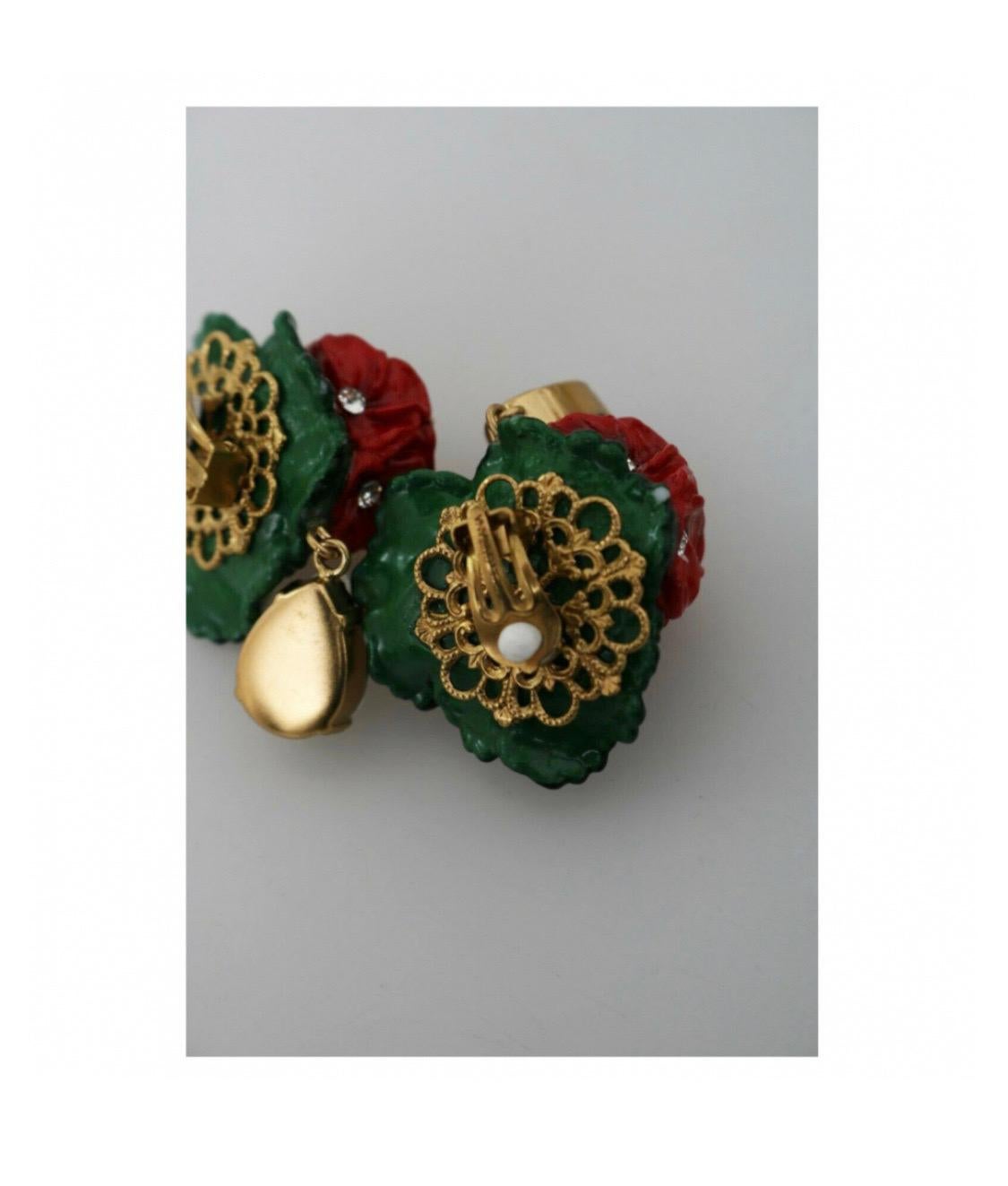 Dolce & Gabbana multicolour red and green metal drop clip on earrings  1