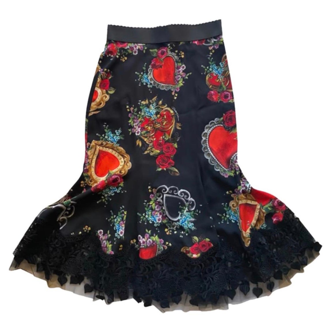 Dolce & Gabbana multicolour sacred heart rose printed mid length women skirt