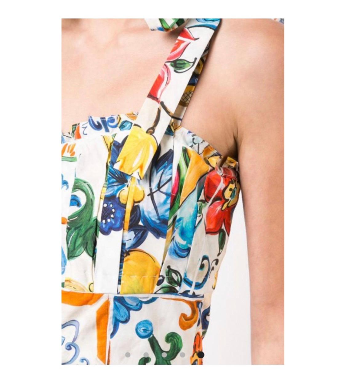 Beige Dolce & Gabbana multicolour Sicily maiolica cotton maxi women dress jumpsuit 