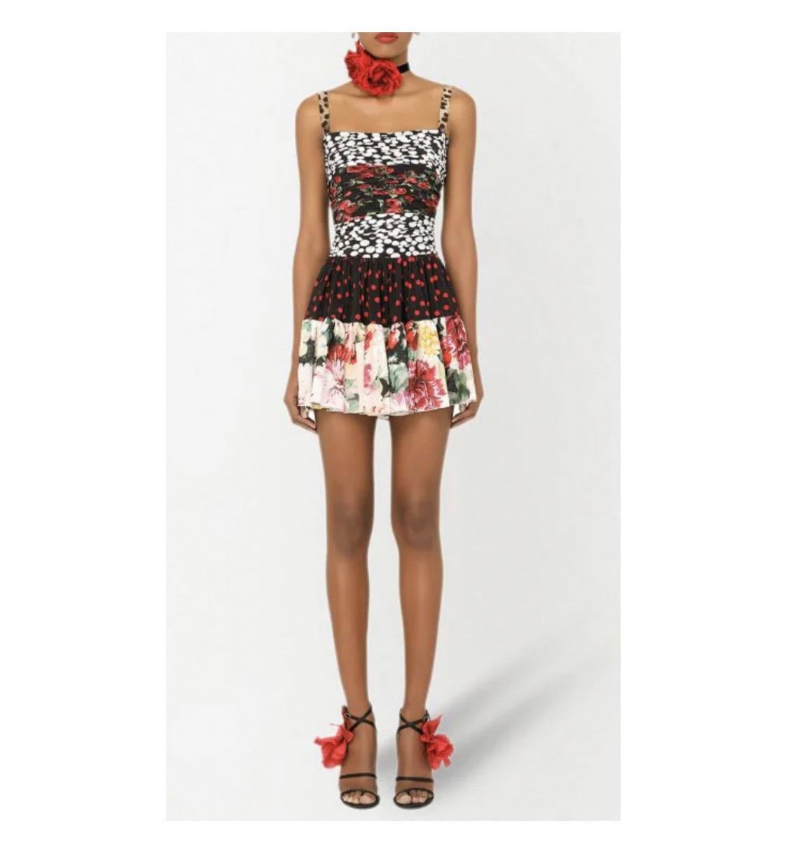 Beige Dolce & Gabbana multicolour silk floral patchwork design short mini dress