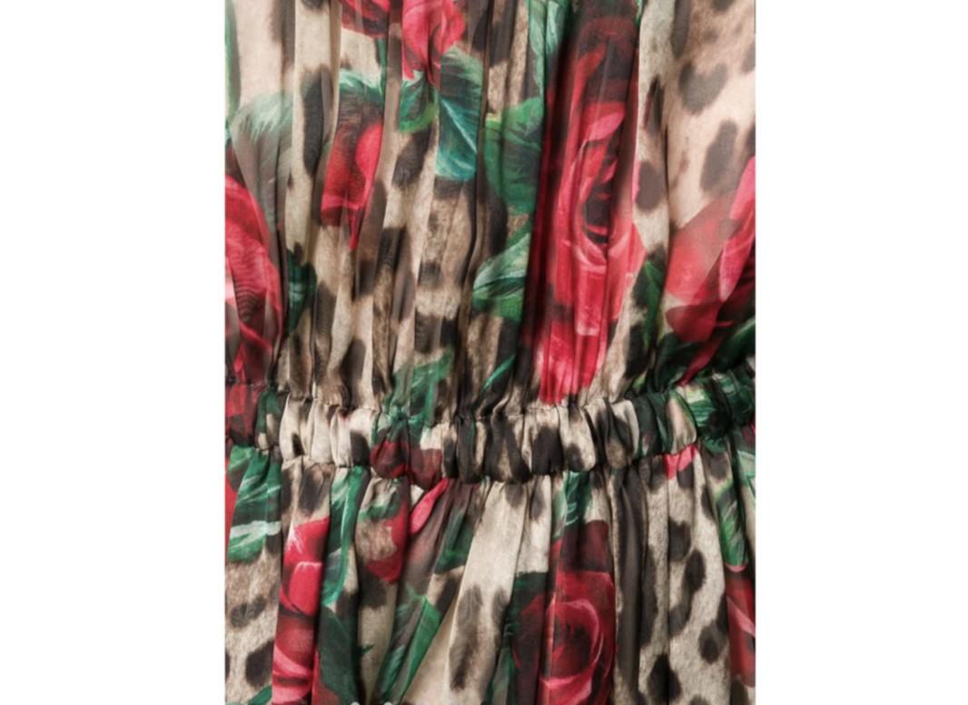 Dolce & Gabbana Multicolour Silk Leopard Rose Floral Maxi Dress Flowers Shiffon In New Condition In WELWYN, GB