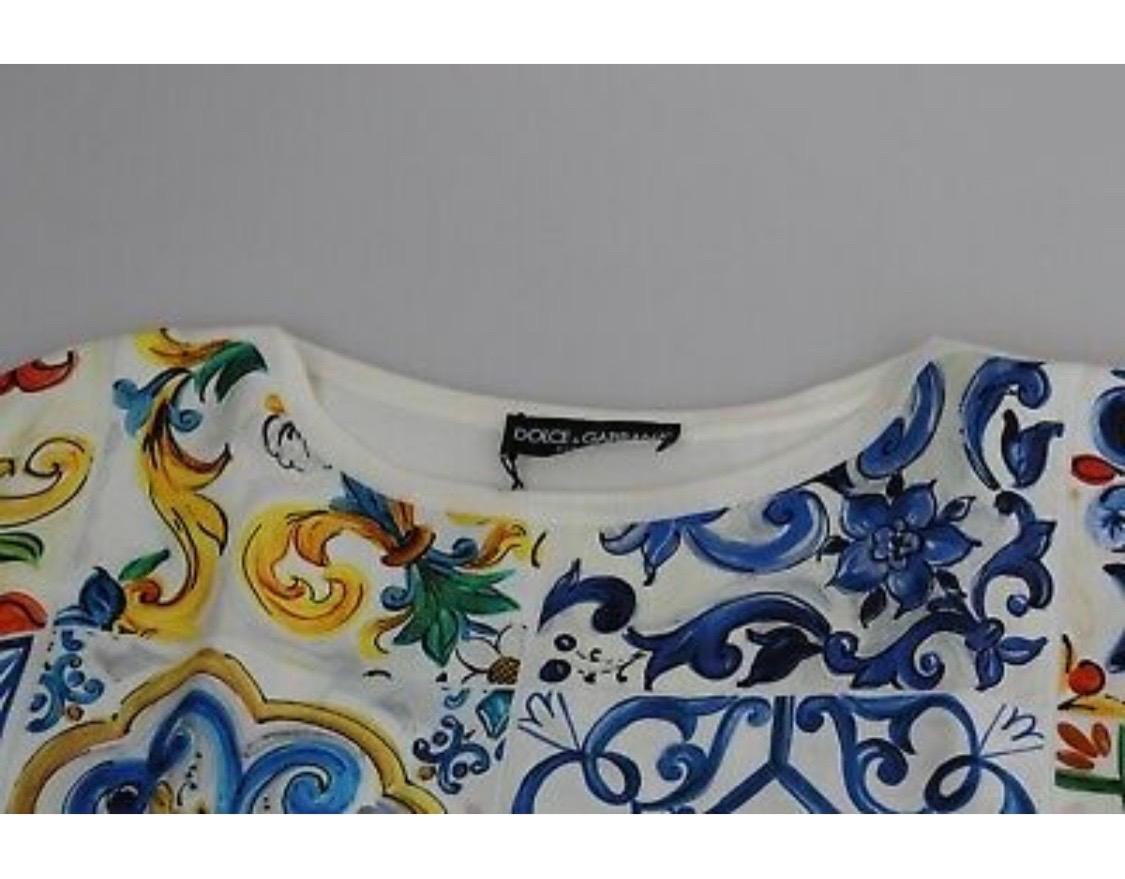 Dolce & Gabbana Multicolour Top Off White Majolica Print Silk Oversized For Sale 1