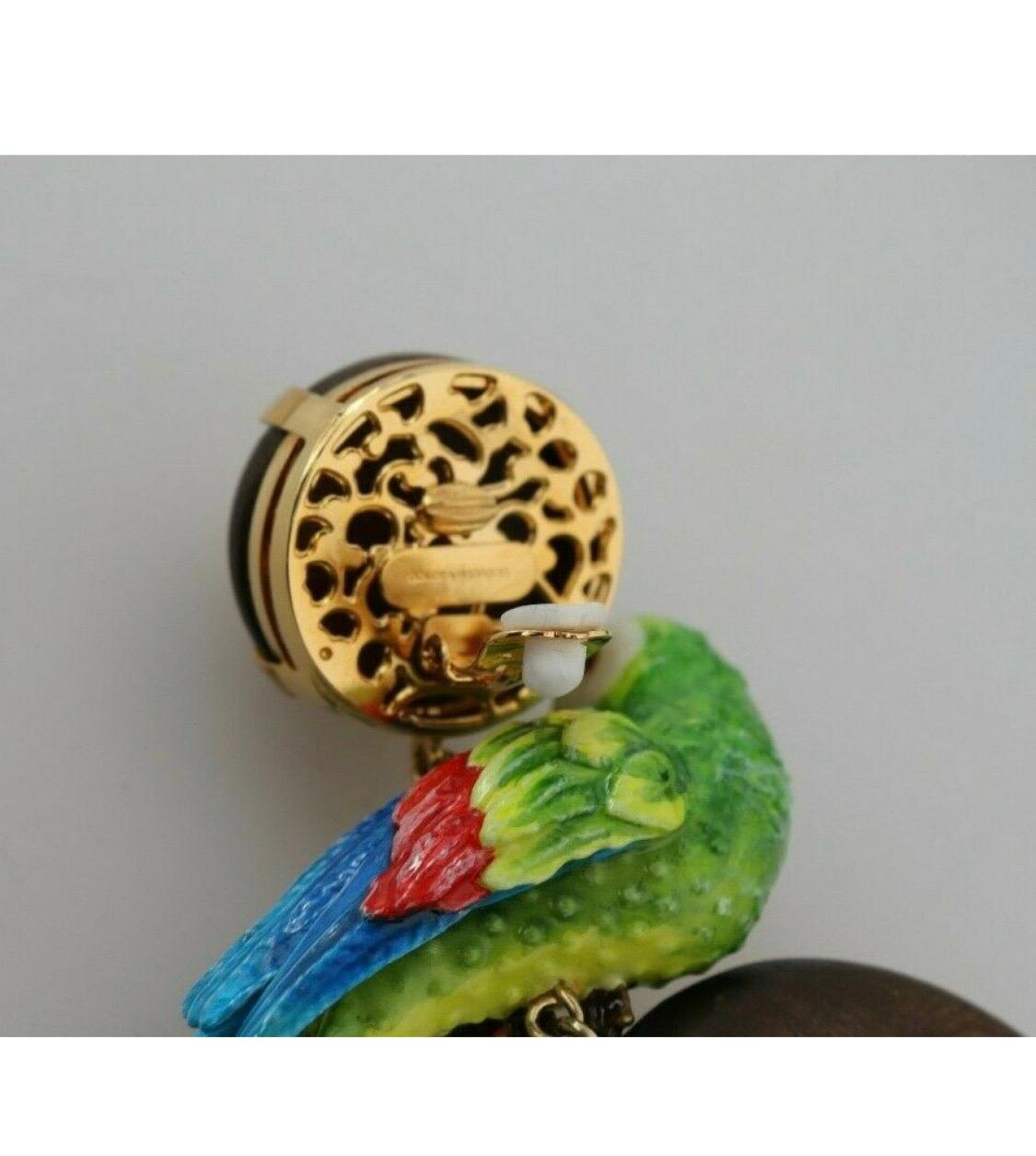 Dolce & Gabbana multicolour wood parrot detail drop earrings For Sale 3