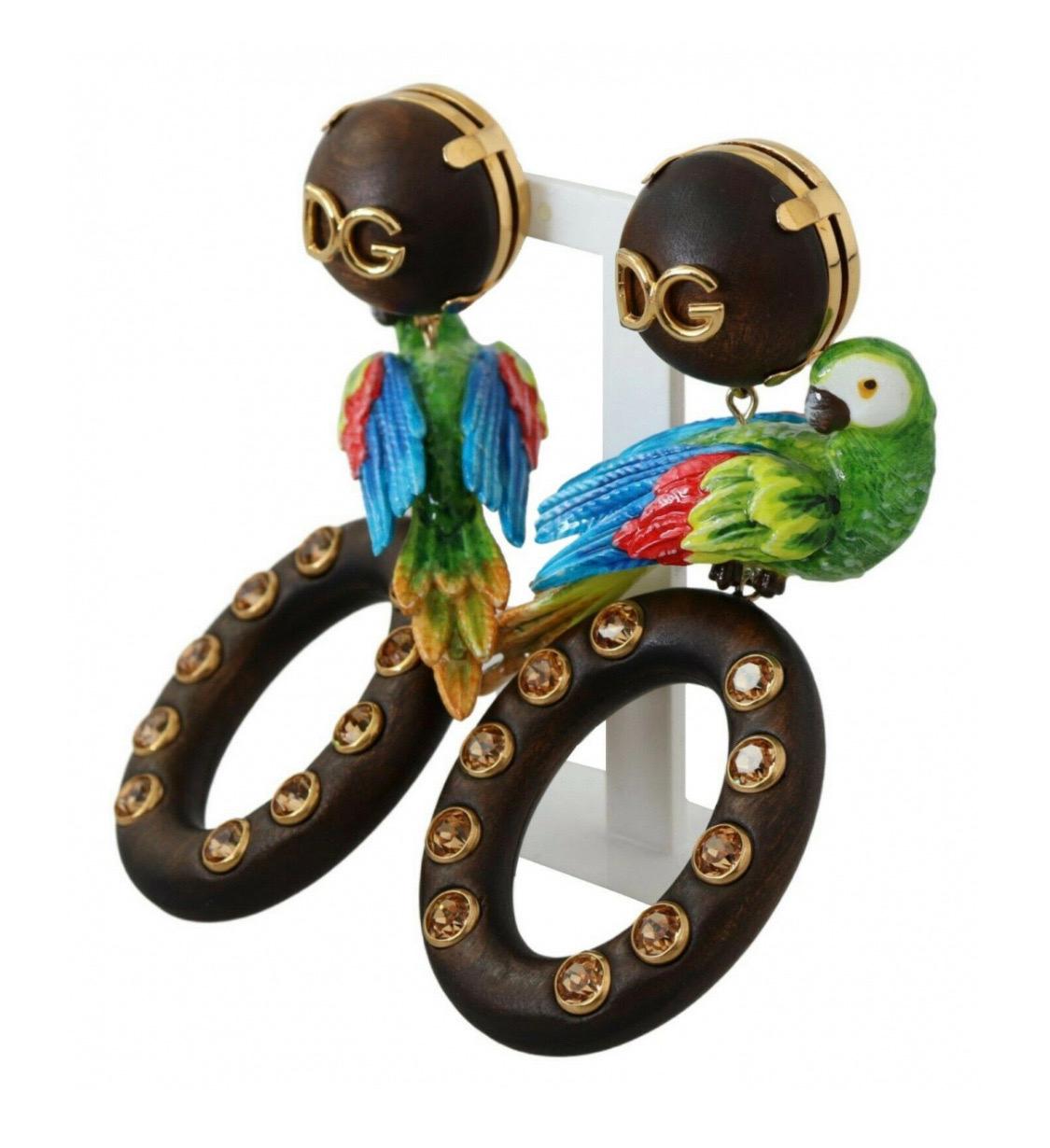 Women's Dolce & Gabbana multicolour wood parrot detail drop earrings For Sale