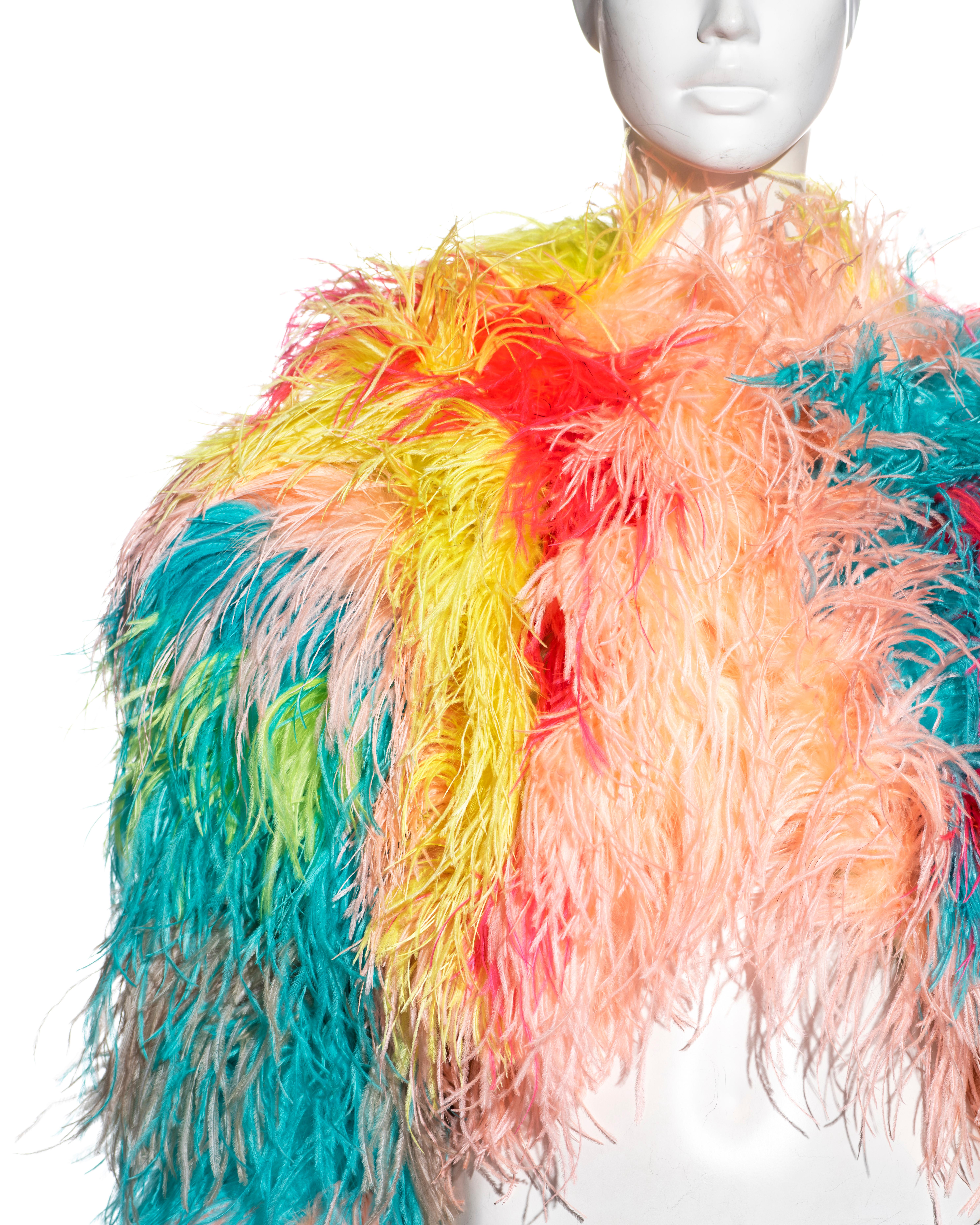 Dolce & Gabbana Mehrfarbige Bolerojacke mit Straußenlederverzierung und Straußenlederverzierung, H/W 2021 (Orange) im Angebot
