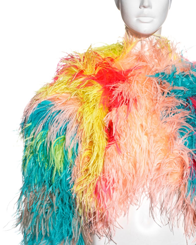 Orange Dolce & Gabbana multicoloured ostrich feather-embellished bolero jacket, fw 2021 For Sale