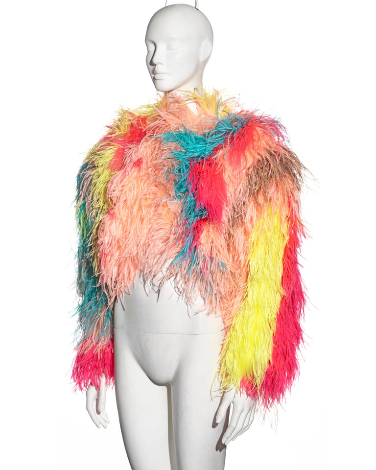Dolce & Gabbana multicoloured ostrich feather-embellished bolero jacket, fw 2021 In Excellent Condition For Sale In London, GB