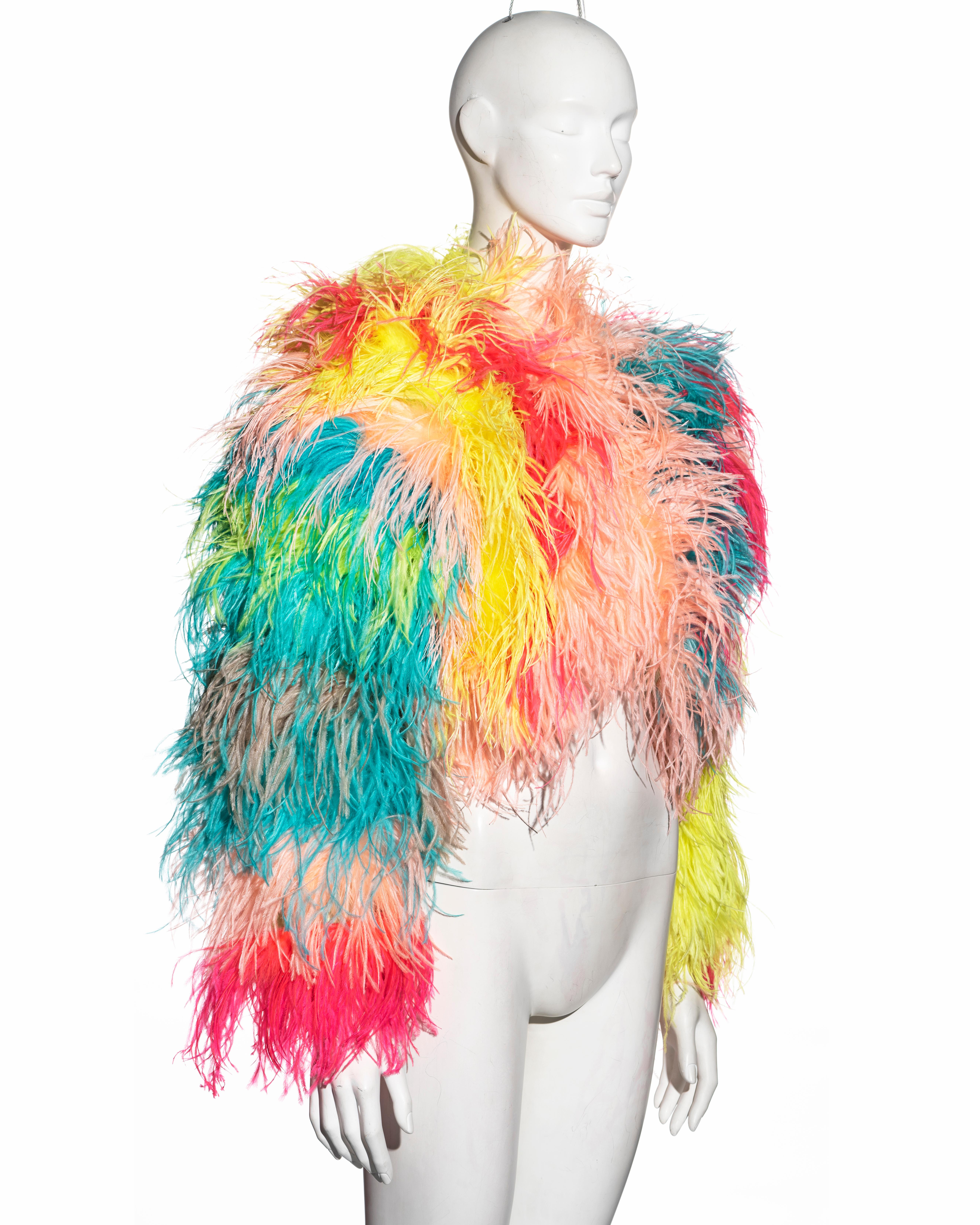 Veste boléro multicolore ornée de plumes d'autruche Dolce & Gabbana, A/H 2021 Pour femmes en vente