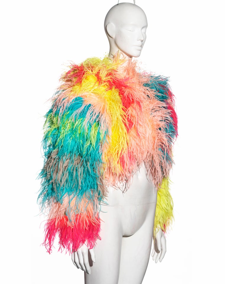 Women's Dolce & Gabbana multicoloured ostrich feather-embellished bolero jacket, fw 2021 For Sale