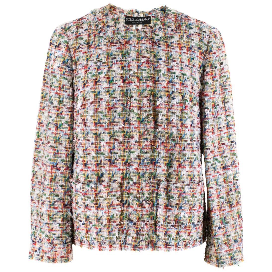 Dolce & Gabbana Multicoloured Tweed Boucle Blazer - Size US 6