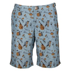 Dolce & Gabbana Music Instruments Printed Beachwear Swim Shorts Blue Gold 6 / XL
