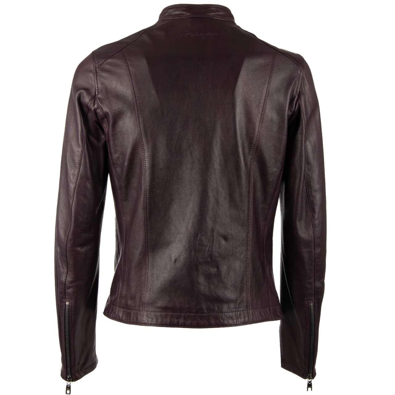 Dolce & Gabbana - Nappa Leather Biker Jacket with Pockets Purple 48 In Excellent Condition For Sale In Erkrath, DE