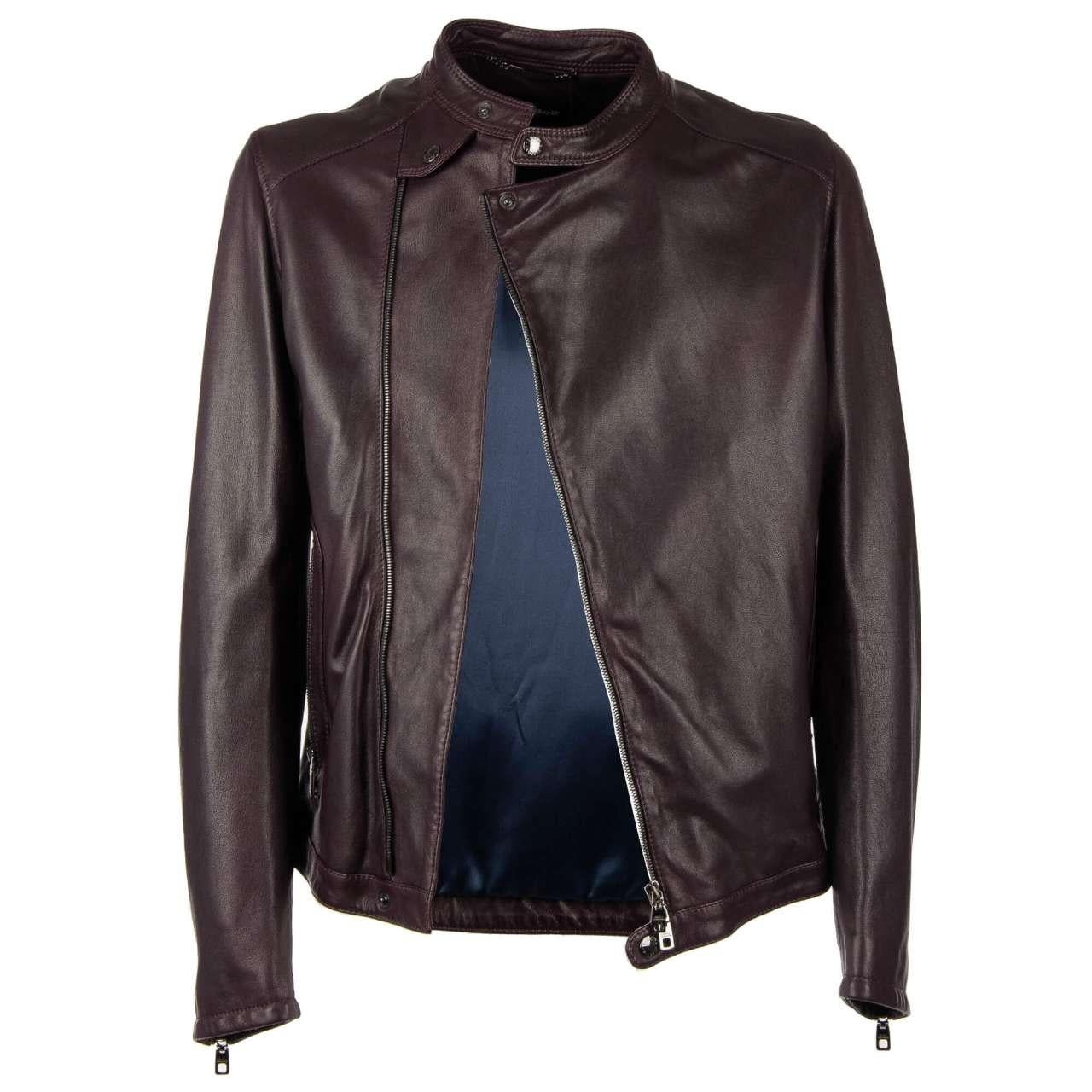 Men's Dolce & Gabbana - Nappa Leather Biker Jacket with Pockets Purple 48 For Sale
