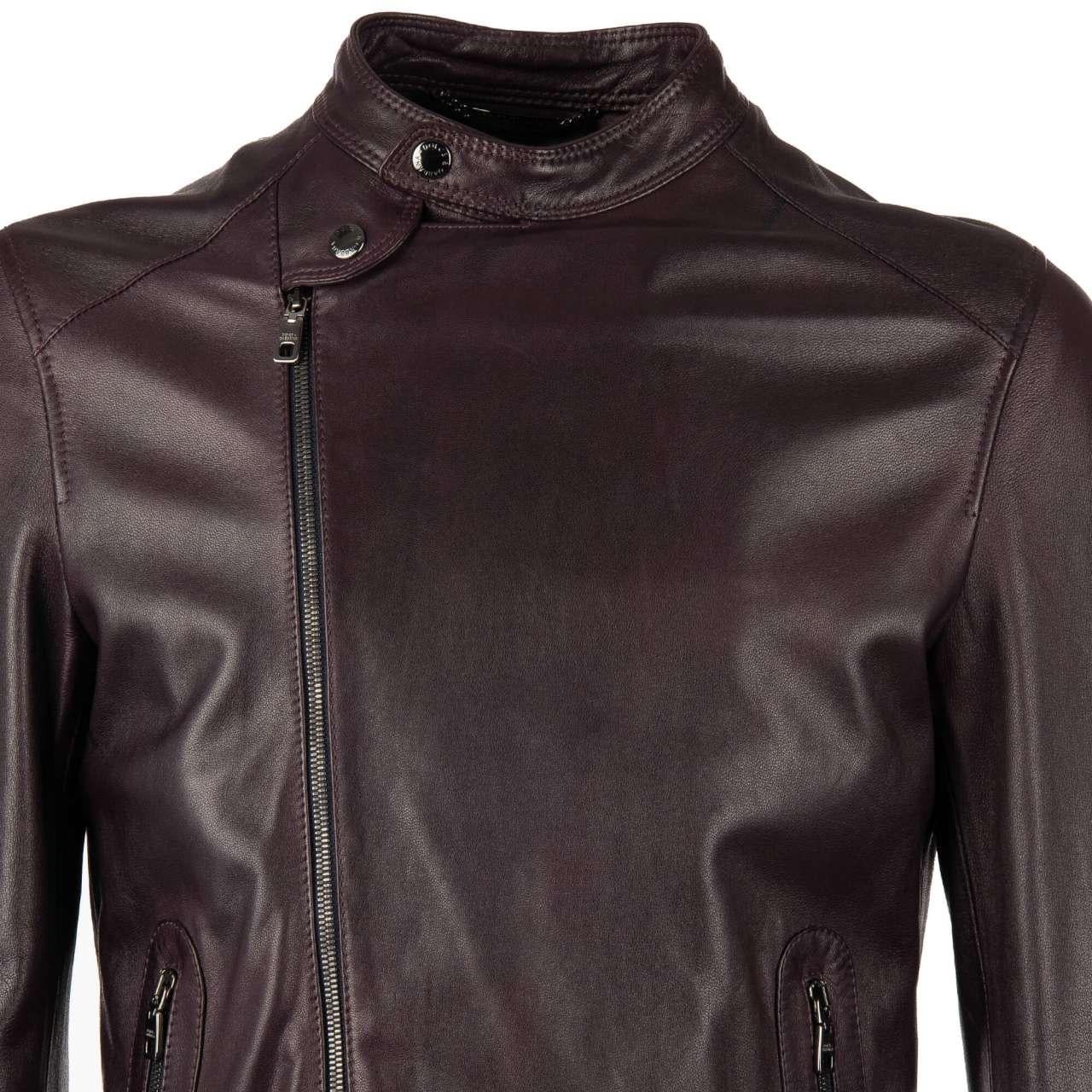 Dolce & Gabbana - Nappa Leather Biker Jacket with Pockets Purple 48 For Sale 1